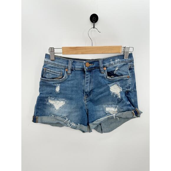 BlankNYC Medium Wash High Rise Fulton Roll Up Shorts Distressed 3" Inseam 26 - Picture 1 of 6